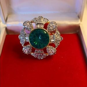 Large emerald and diamond looking fashion ring